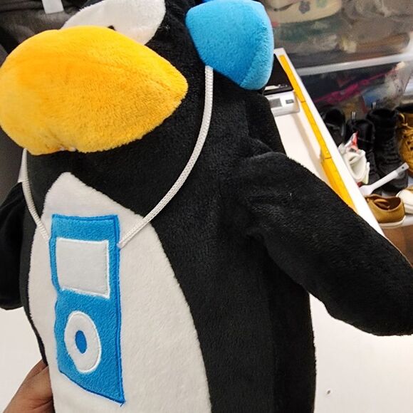 Large Penguin Listening to Music on Blue Headphones & iPod Plush Stuffed Animal - Picture 7 of 15